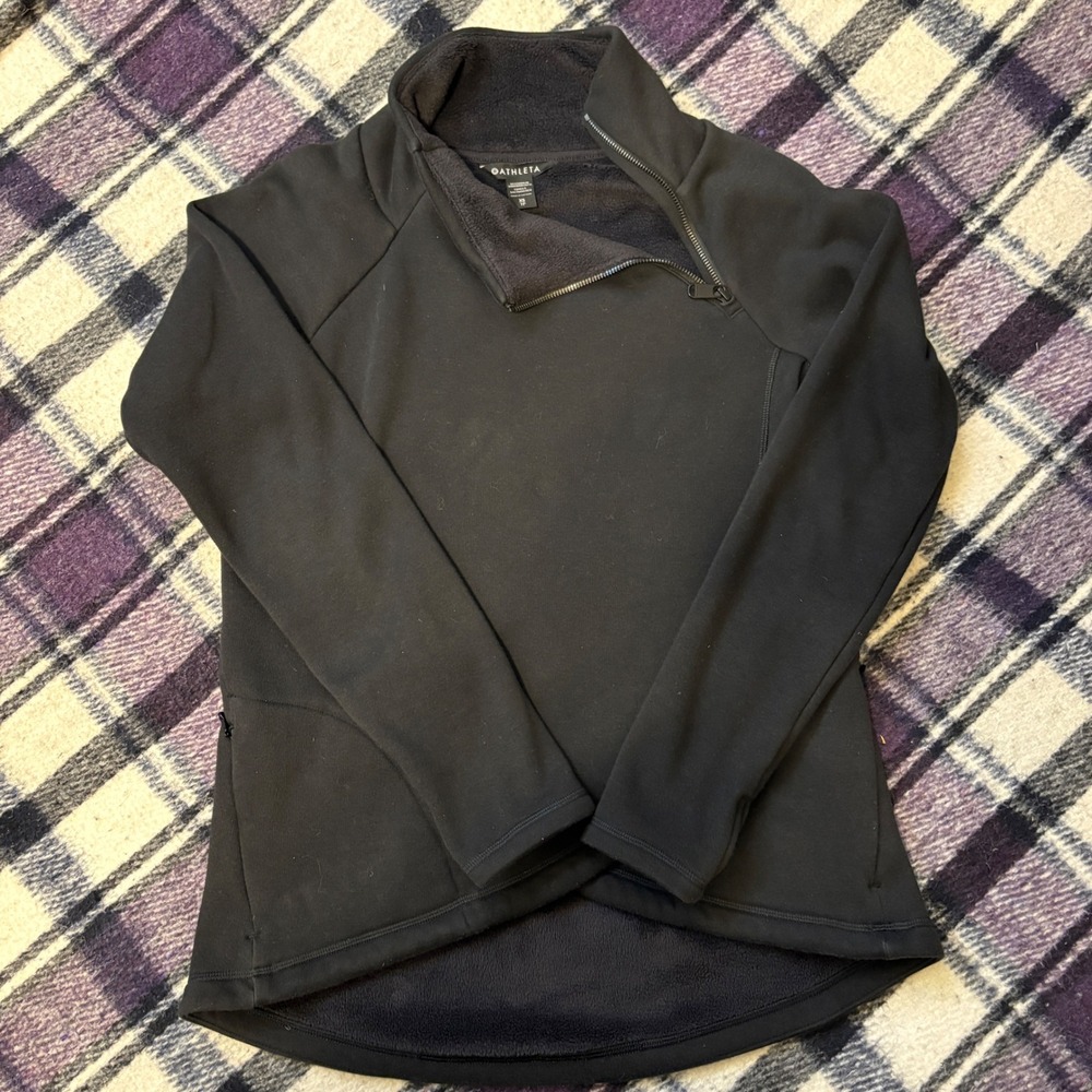 Athleta Cozy Womens Karma Asym Long Sleeve Pullover in Black Size Extra Small XS - Picture 2 of 4
